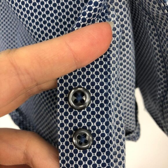 Bruun & Stengade Geometric Print Blue Button Down Dress Shirt - Picture 9 of 16
